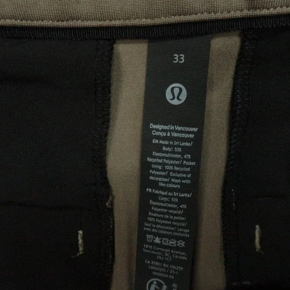 Lululemon Pants Men 33x27 Brown ABC Classic 5 Pocket Trouser Straight Warpstreme
